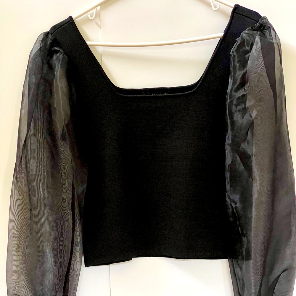 House of Harlow 1960 Square Neck Sheer Puff Sleeve Knit Top, Sz S - Picture 5 of 12